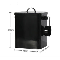 Black metal dog and cat food storage container in Metal Dog Cat Food Bucket design