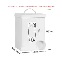 White cat food bucket with scoop for storing dog cat food efficiently
