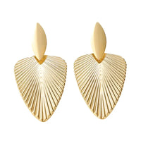 Pair of gold, ridged, heart-shaped earrings.