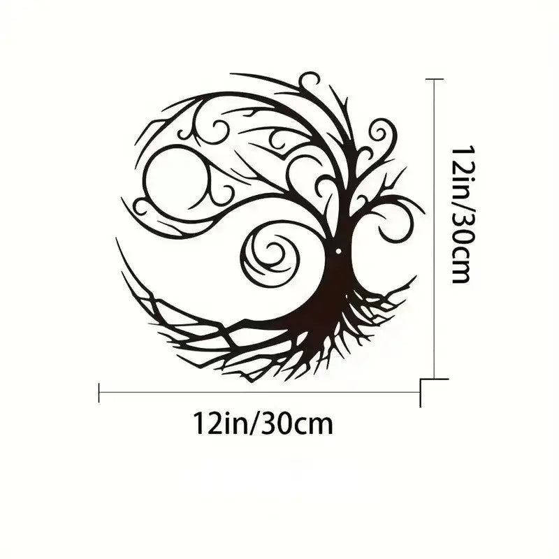 Circular tree of life metal wall art.
