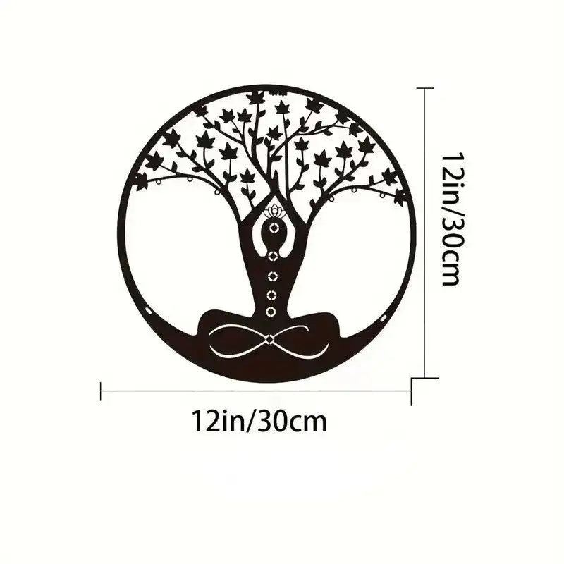 Circular yoga tree wall art.