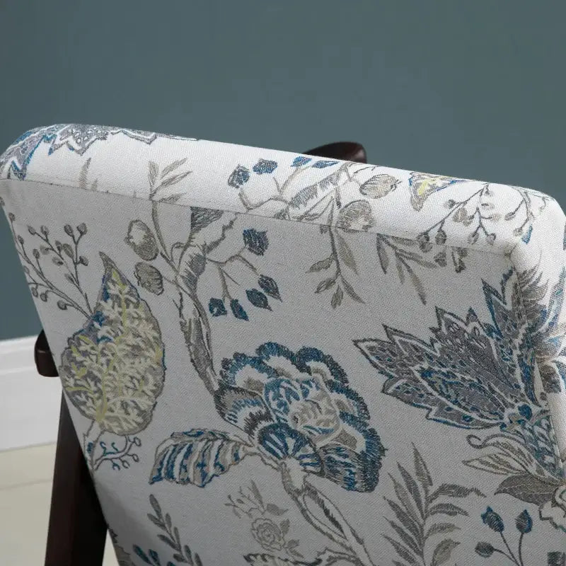 Floral patterned chair back on Mid-Century Modern Accent Chair for stylish home decor