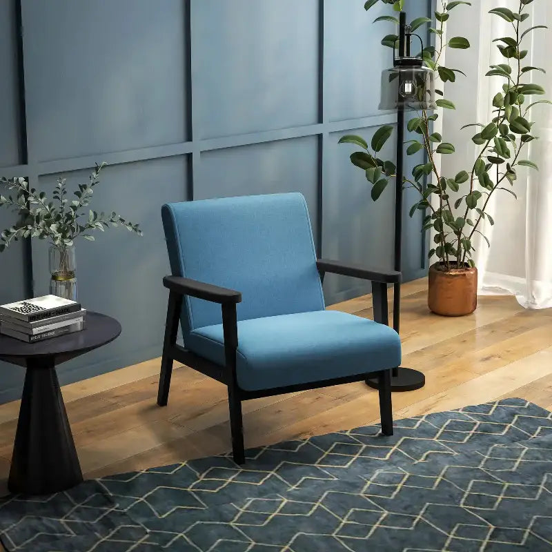 Blue upholstered armchair, mid-century modern accent chair for stylish living rooms