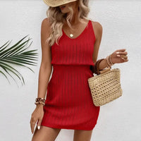 Red knit mini dress.