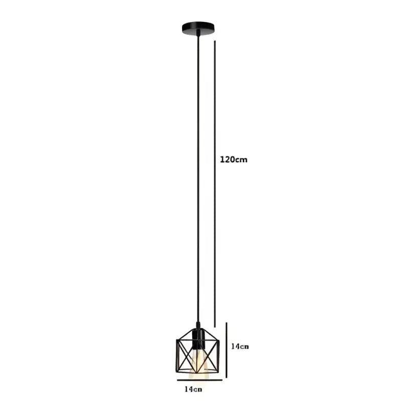 Black pendant light with dimensions.