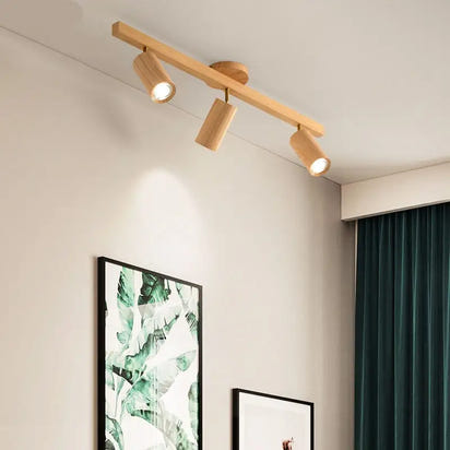 Wooden track lighting fixture.