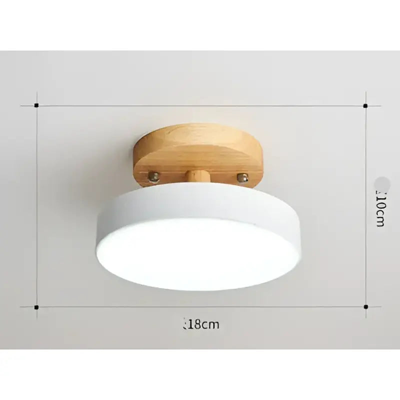 Round white and wood ceiling light.