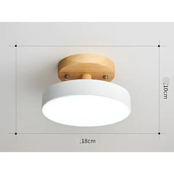 Round white and wood ceiling light.