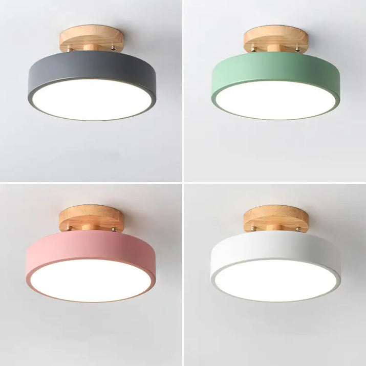 Four colorful ceiling lights.