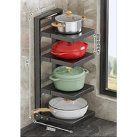 Corner pot rack with four shelves showcasing durable multi-layer kitchen shelves