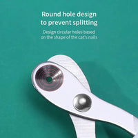 Cat nail clippers with circular hole.