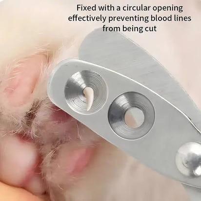 Pet nail clipper with circular opening.