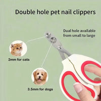 Pet nail clippers with dual hole design.
