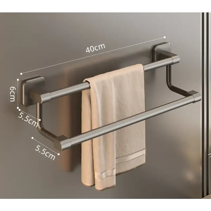 Double towel bar with dimensions.