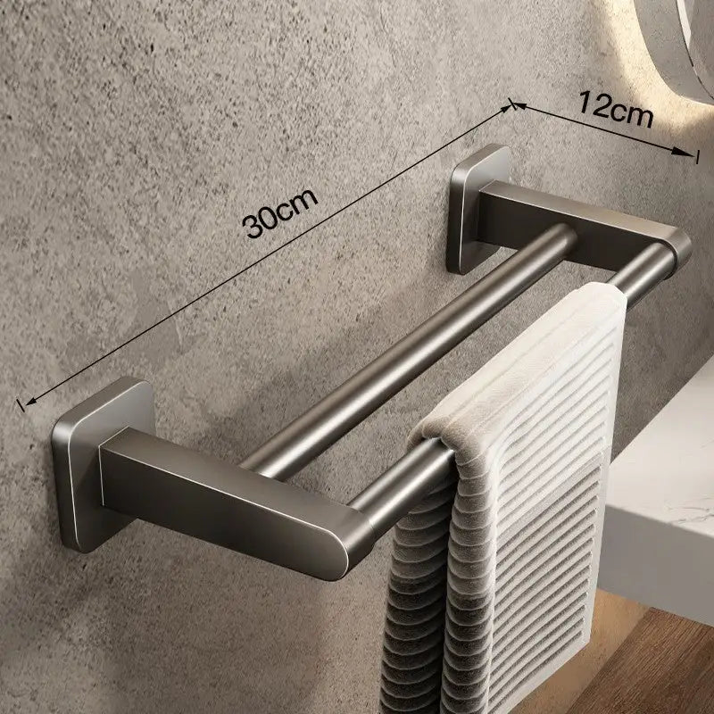 Double towel bar with dimensions.