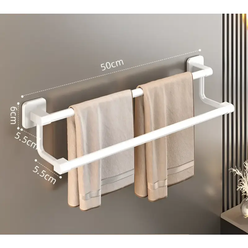 White double towel rack with dimensions.