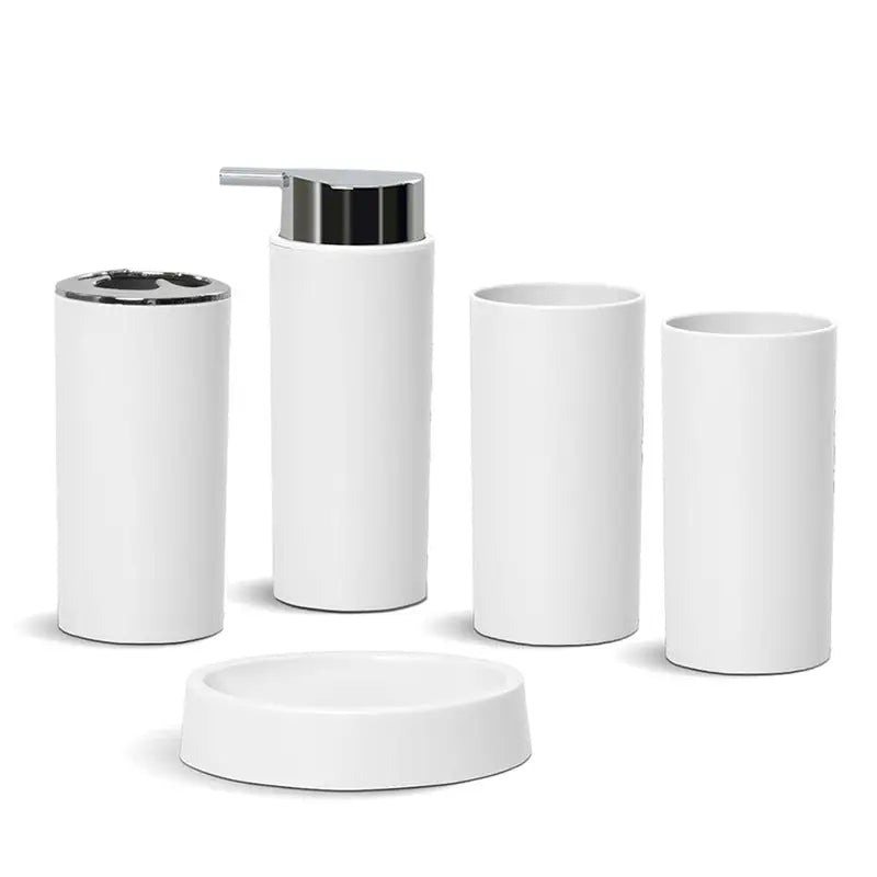 White bathroom accessory set.