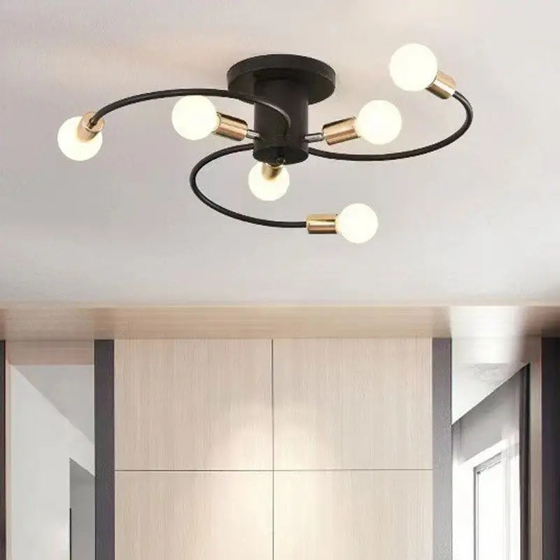 Black and gold spiral ceiling light.