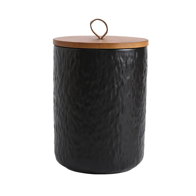 Black textured ceramic canister with wooden lid from Nordic Ceramic Canister Set