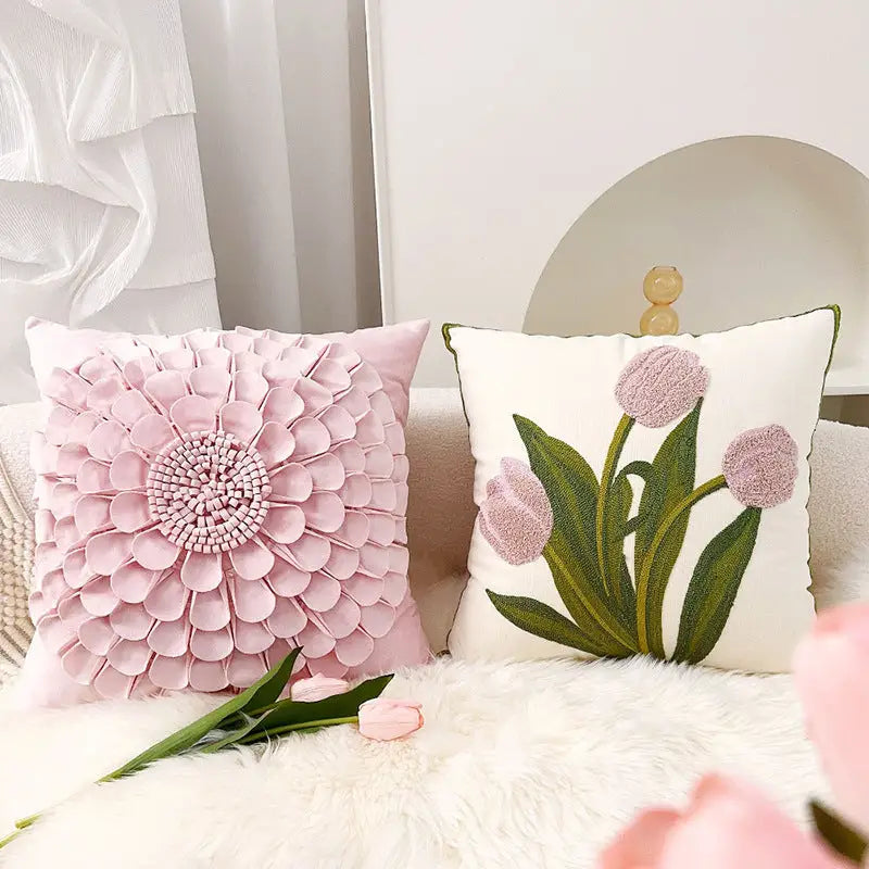 Decorative floral throw pillows featuring Nordic Flower Cotton Cushion with unique Nordic design