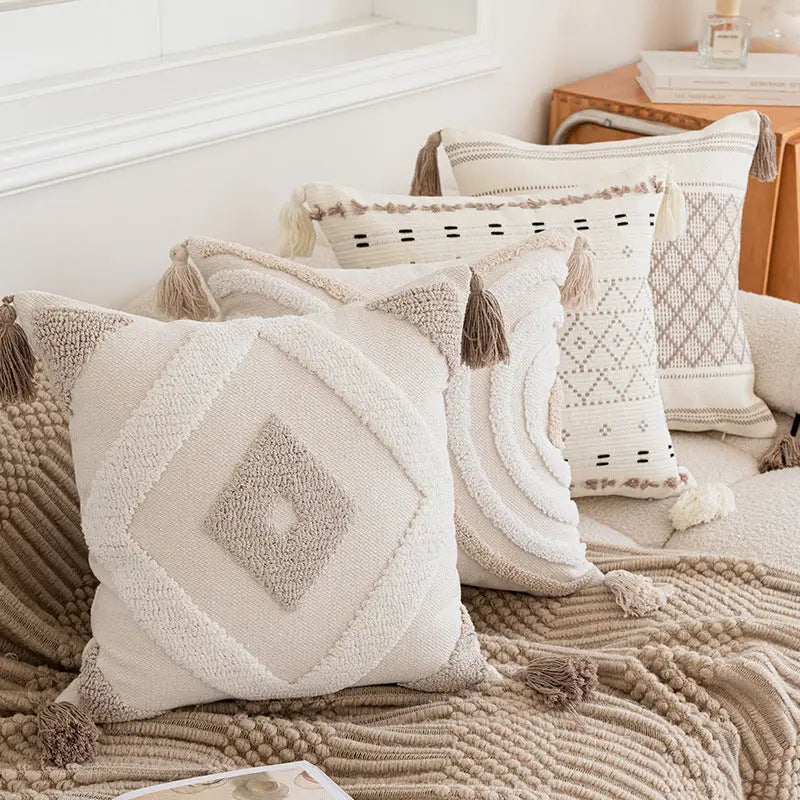 Ins tassel cushion featuring bohemian textured pillows with cozy tassels in eye-catching Nordic style