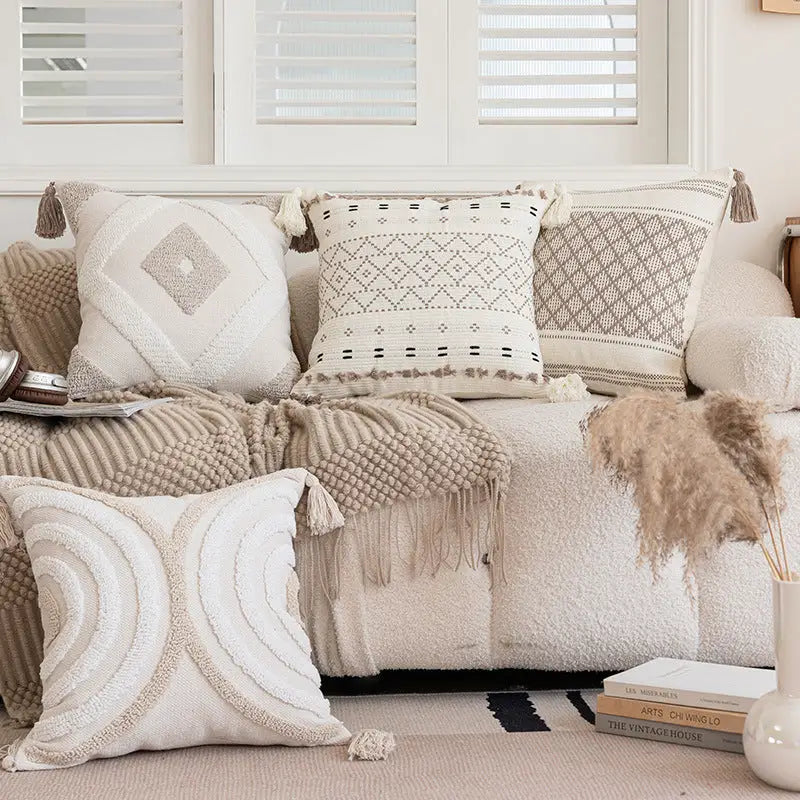 Ins tassel cushion with eye-catching Nordic style cozy tassels and bohemian throw pillows