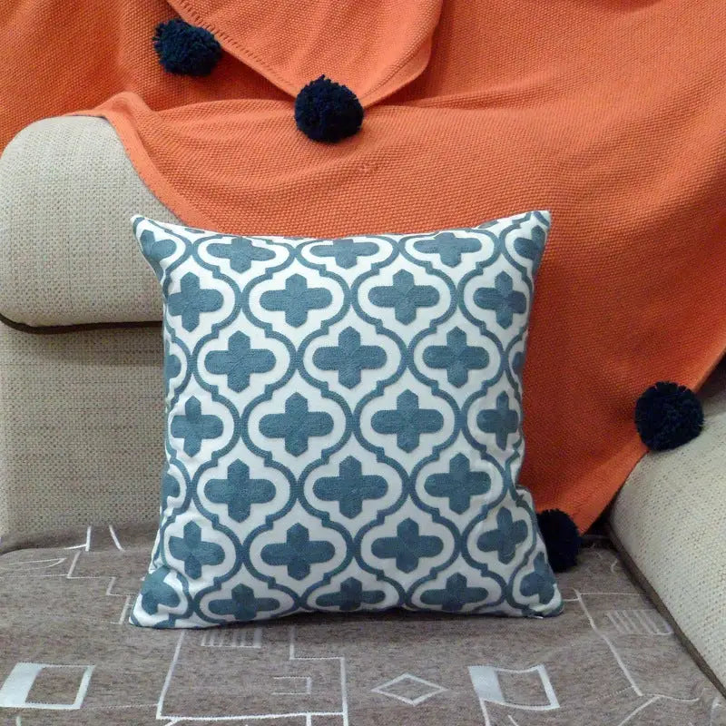 Patterned decorative pillow.