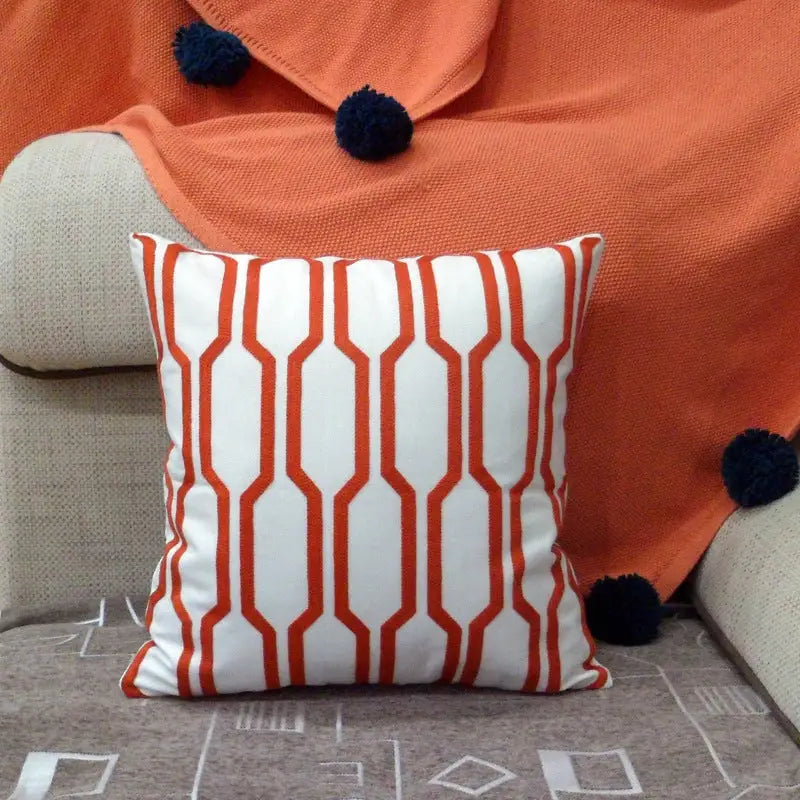 Geometric patterned throw pillow.