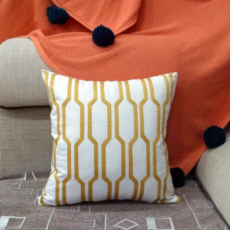 Geometric patterned throw pillow.