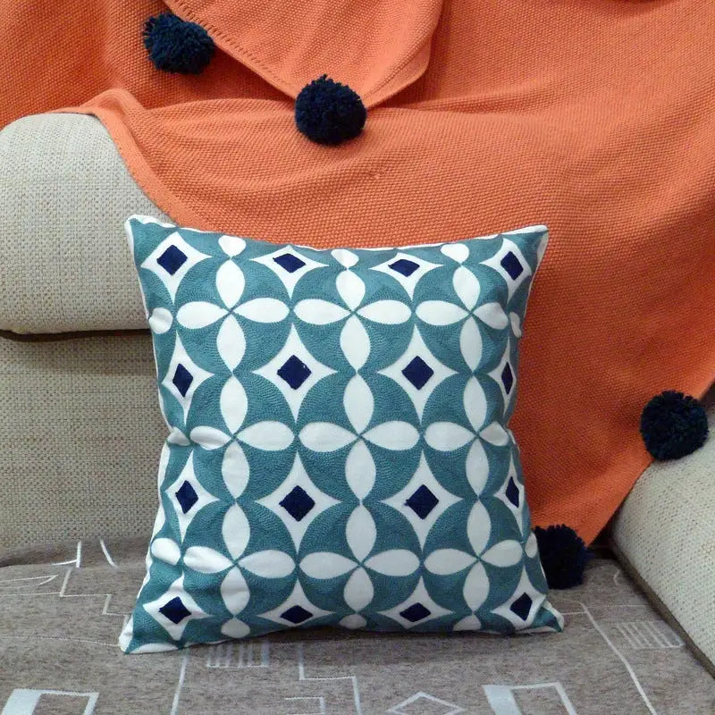 Patterned decorative pillow.