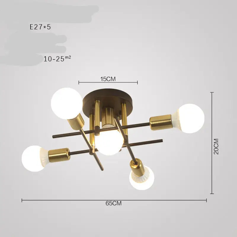 Modern five-bulb ceiling light fixture.