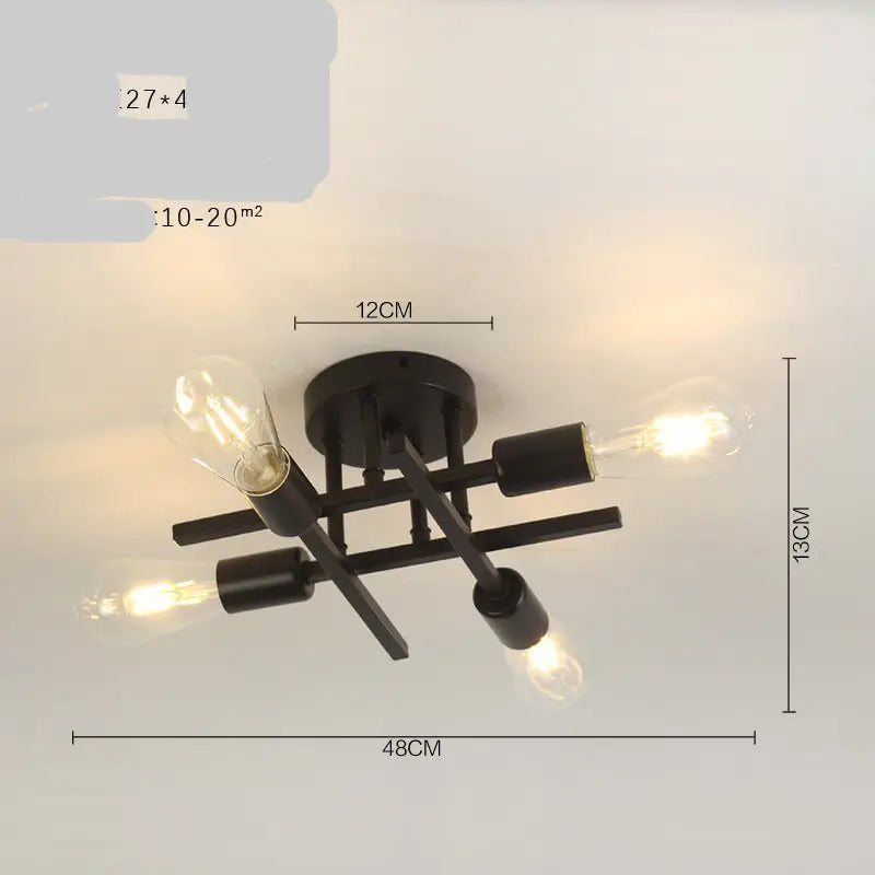 Black four-bulb ceiling light fixture.