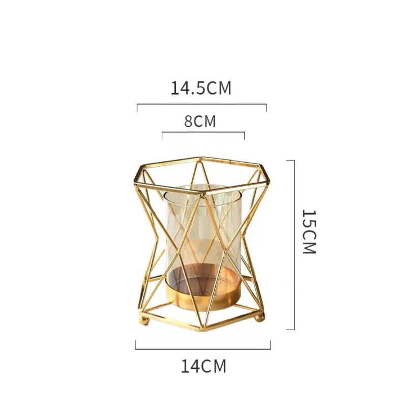 Gold geometric candle holder.