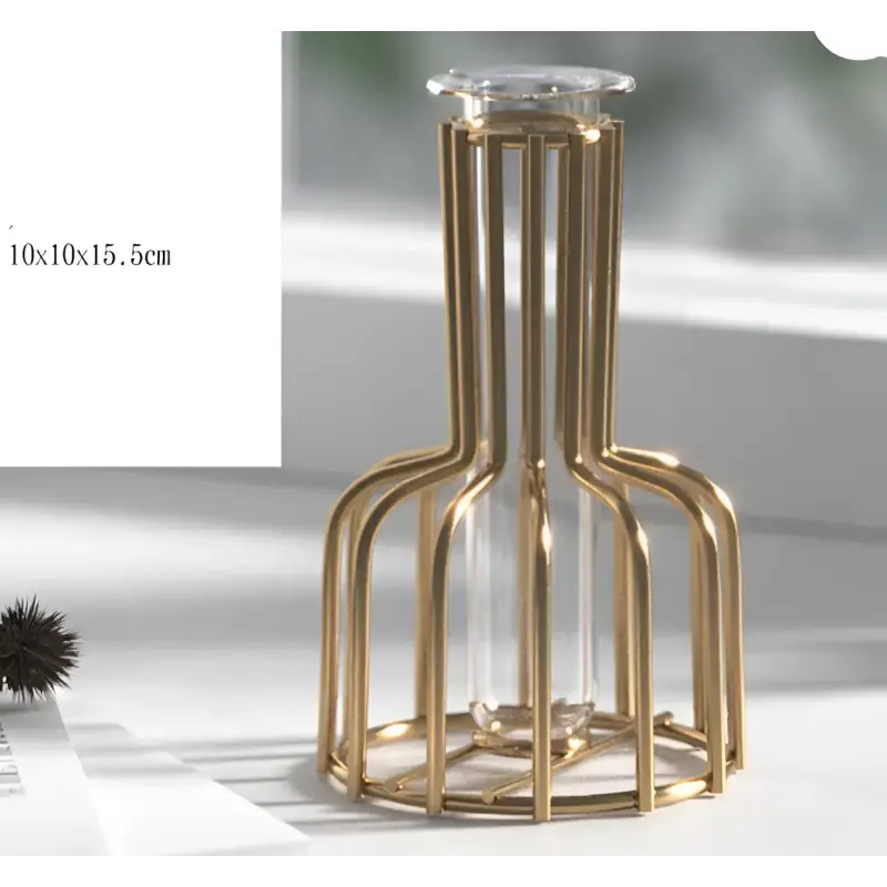 Gold metal cage vase.