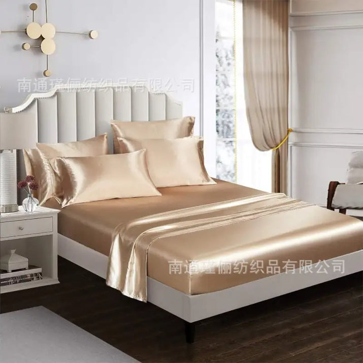 Luxurious gold silk bedding.