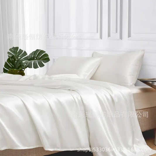 White silk bedding.