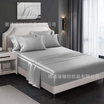 Luxurious gray silk bedding.