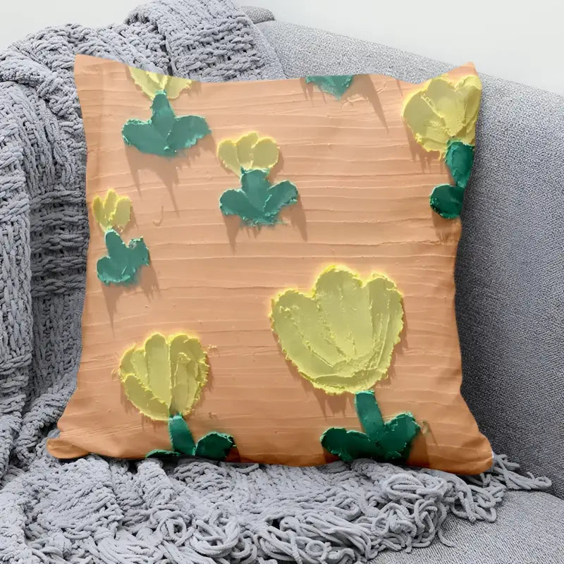 Textured floral throw pillow.