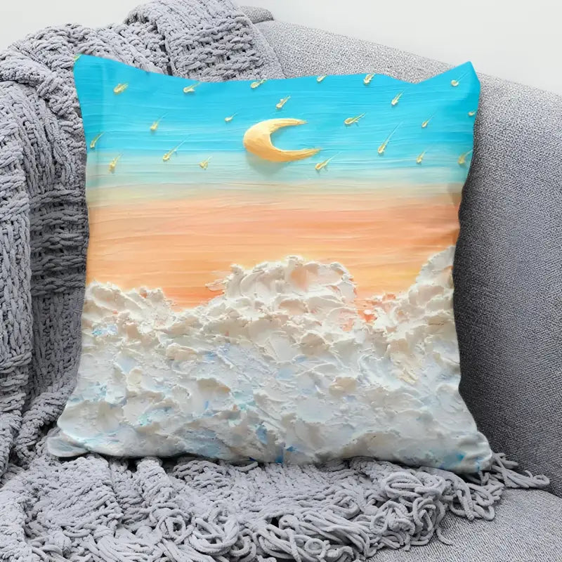 Textured moon and clouds decorative pillow.