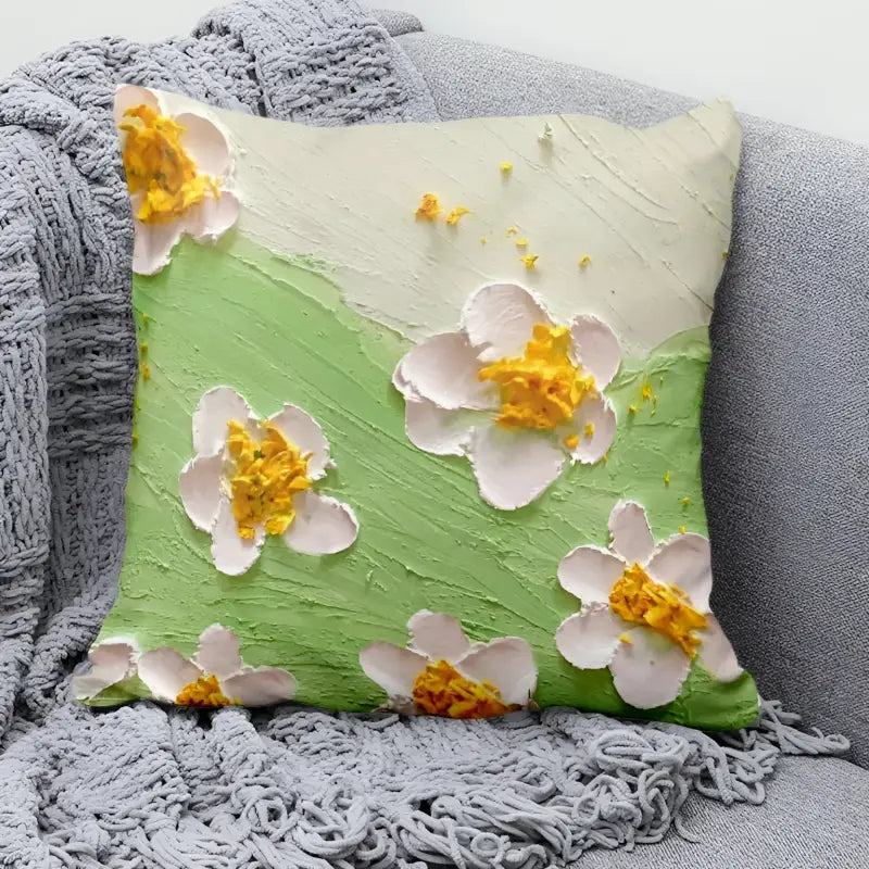 Textured floral throw pillow.