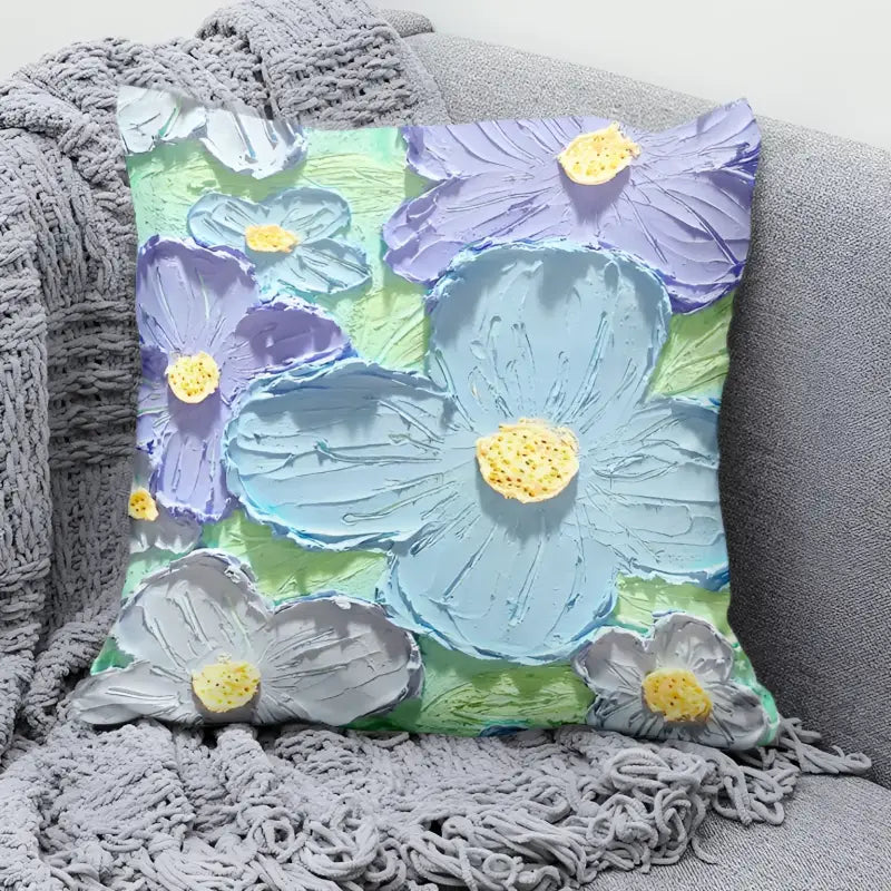 Textured floral throw pillow.