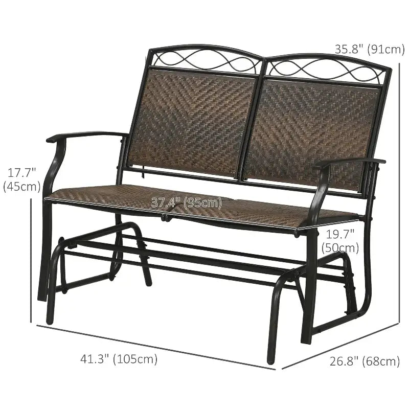 Wicker-backed metal outdoor glider loveseat for comfortable outdoor seating