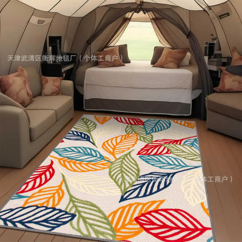 Leaf-patterned outdoor living room mats for stylish outdoor living space decor