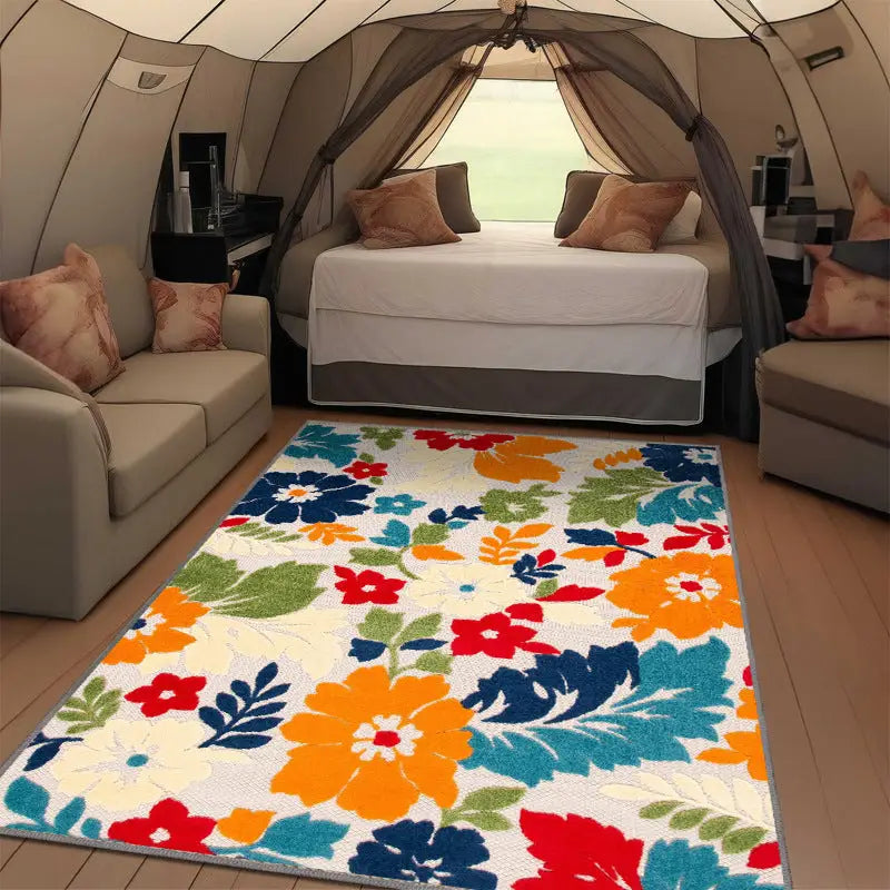 Floral patterned outdoor living room mats for stylish outdoor living spaces