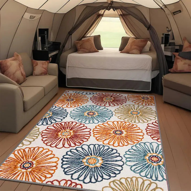 Floral patterned outdoor living room mats for stylish outdoor living spaces