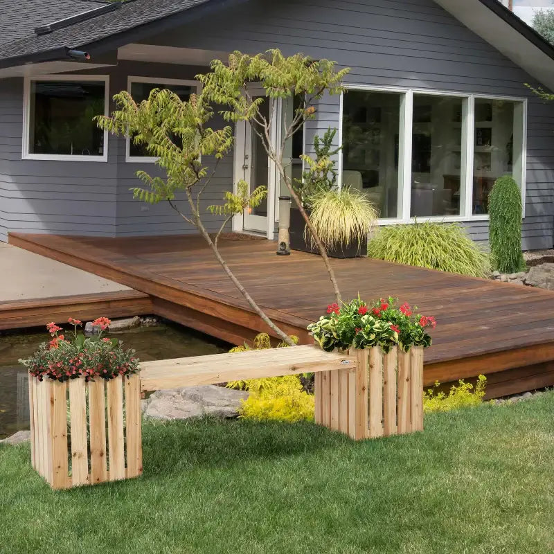 Wooden planter bench, a perfect addition for outdoor spaces and multifunctional outdoor furniture
