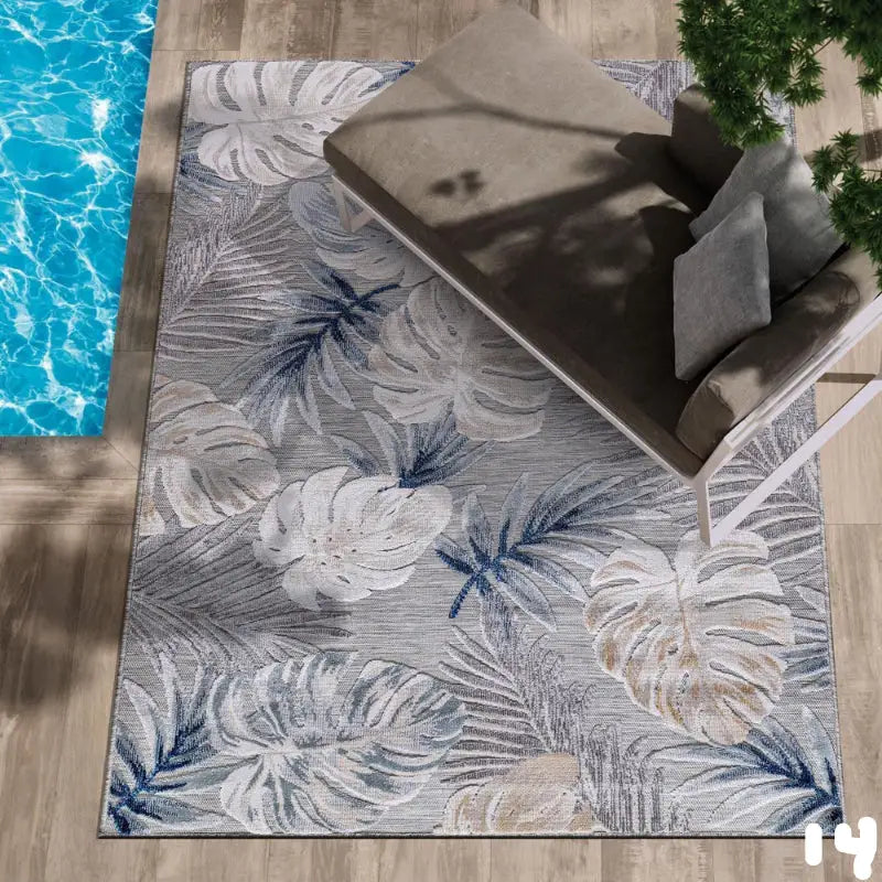 Outdoor Nordic Geometric Foliage Tropical Plant Patio Rug for garden and patio decor
