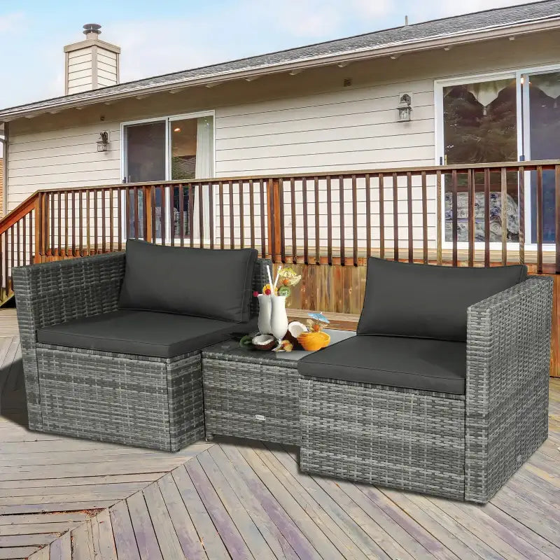 Gray wicker 3-piece patio set for outdoor living space furniture in a patio setting