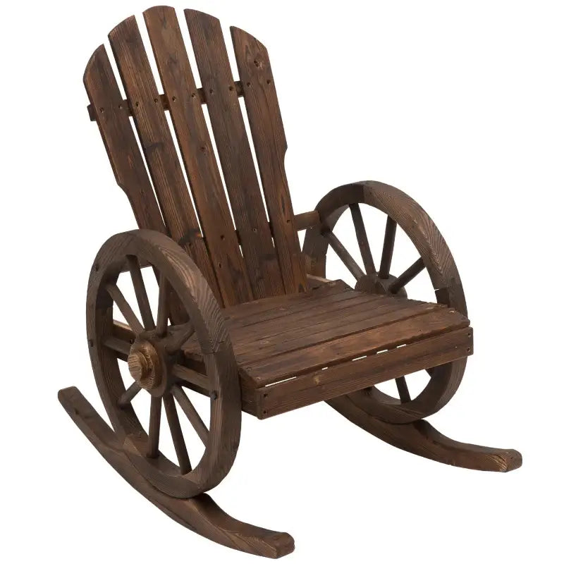 Wooden wagon wheel patio rocking chair with wagon wheel sides for outdoor relaxation