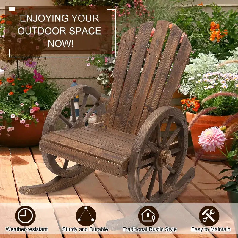 Rustic Wooden Wagon Wheel Patio Wooden Wagon Rocking Chair for outdoor comfort